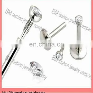 Stainless Steel Internally Thread Lip Rings Crystal Body Piercing Jewelry thumbnail-1