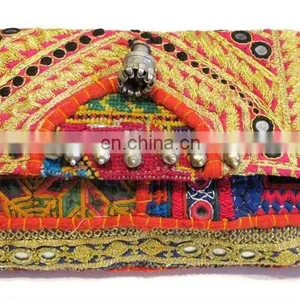 COLORFUL VINTAGE BANJARA EMBROIDERY ETHNIC PATCHWORK HANDMADE CLUTCH BAG thumbnail-1