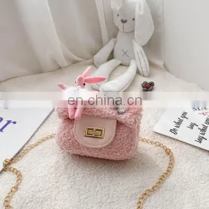 Korean Children's Bag Autumn / Winter 2020 New Shoulder Bag Cute Plush Rabbit Crossbar Fashion Small Fragrant Bag thumbnail-5