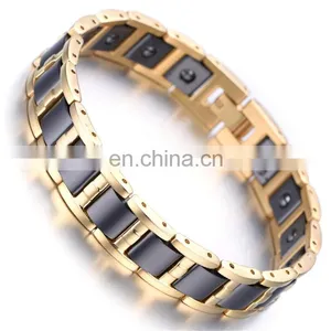 Gold Tungsten And Ceramics Carbide Magnetic Therapy Link Bracelet for Arthritis Pain Relief thumbnail-1