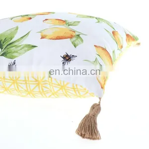Summer Fruit Yellow Lemon Leaf Pillow Cover Waterproof Outdoor Cushions Home Decorative Cotton Linen 18x18Inch thumbnail-6