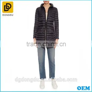 Fashion Black Color Long Duck Down Jacket Coat Without Hood thumbnail-2