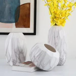 Marbling Ceramic Vase Hand Made White Flower Vase for Home Decoration thumbnail-5