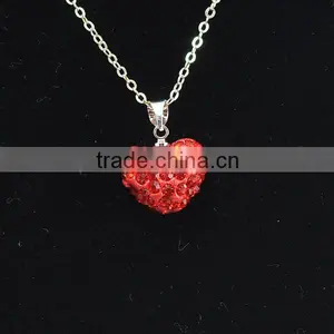 Wholesale Shamballa Necklace Wholesale Heart Shape New Arrival Red Crystal Clay Shamballa With Silver Chains Necklace thumbnail-1