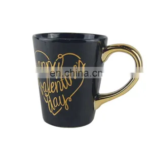 Personalised Black Custom Logo Valentines Day Ceramic Gift Coffee Mug With Gold Handle thumbnail-1