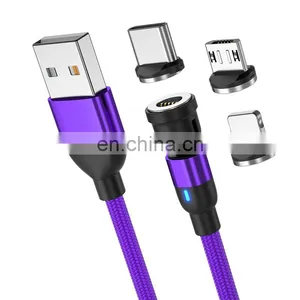 Wholesale USB 3 in 1 540 Degree Fast Charging Micro Type C Data Transfer Cable 3 in 1 Magnetic Charging Cable thumbnail-3