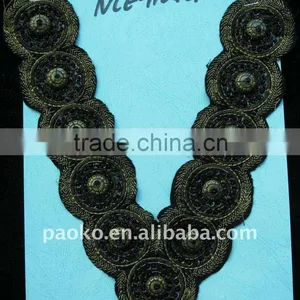 Handmade Neckline Sequine and Bead Sew on Patch Beaded Applique thumbnail-1