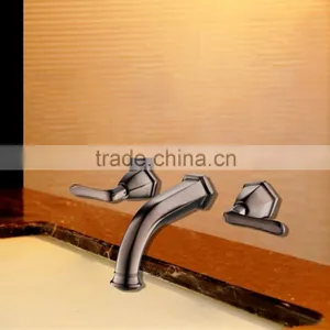 Golden Finish Deck Mount Brass Basin Faucet With Double Handle BNF594 thumbnail-5