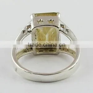 Suitable Golden Rutile Silver Ring, 925 Sterling Silver Jewellery Wholesale, Unique Silver Jewelry thumbnail-5