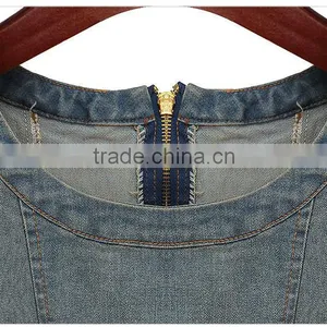 2015 New Arrival Latest Half Sleeve Denim Halter Dress Retro Denim Woman One-piece Office Dress thumbnail-5