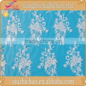 ZP0011-M (11.2)New Pattern Embroidered Designs Lace Product Mesh Polyester Ivory Guipure Lace Fabric With Sequins thumbnail-3