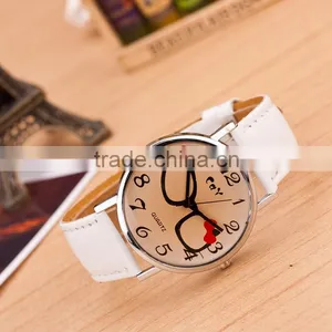 Cheap Express Hot Sale Watches Colorful Lovely Glasses White Leather Watch in Stock! thumbnail-1