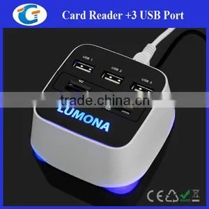 Light Up OEM 2.0 USB Hub 3 Port Combo Card Reader thumbnail-1