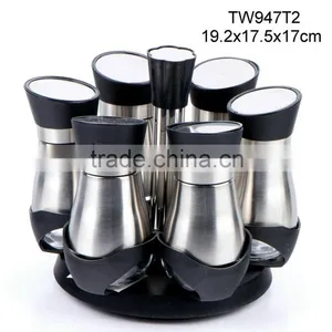 TW947T2 6pcs Glass Spice Jar Set With Stainless Steel Casing and Plastic Stand thumbnail-1