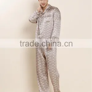 100% Silk Simple Print Pattern Men Silk Night Gown thumbnail-4