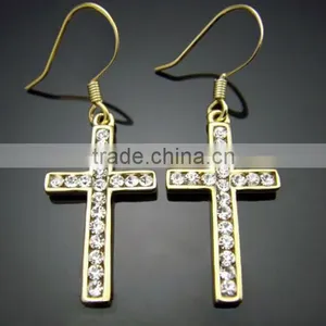 Crystal Gold Cross Dangle Women Earrings thumbnail-1
