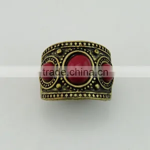Fashion Nail Indian Style Wide Anti Brass Red Resin Gold Ring thumbnail-4