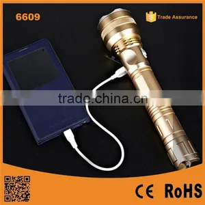 Golden Aluminum T6 Micro USB Rechargeable Flat Led Flashlight thumbnail-1
