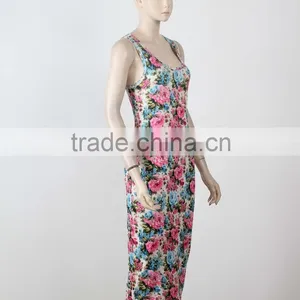 New Style One Piece Long Evening Dress Ladies Sleeveless Floral Printed Night Dress thumbnail-2