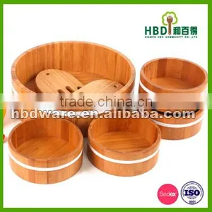 Bamboo Salad Bowls With Color Silicone Ring Outside thumbnail-3