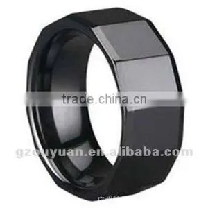 Faceted Men Black Ceramic Wedding Band Ring, Stylish Ceramic Ring thumbnail-1