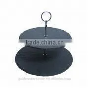2 Tier Slate Serving Stand With Chrome Handle/Hot Selling Slate 2 Tier Cake Stand, CupCake, Muffin, Dining Room, Kitchen Display thumbnail-2