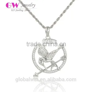 Hot Selling Solid Silver Bird Arrow Clear CZ Pendant For Gay Men Necklace thumbnail-1