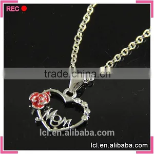 LCL-J3454 Fashion Imitation Jewelry 2015 Red Rose Heart Mom Imitation Silver Necklace thumbnail-2