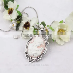 Fashion Jewelry Necklace Steampunk Necklace Pink Beauty Silhouette Silver Cameo Pendant 2015 New Party Dress Made in China Yiwu thumbnail-1