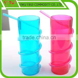 PET Material Drinking Straw Cup With Transparent Blue and Red thumbnail-1