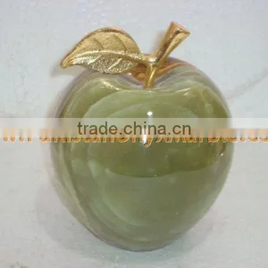 PAKISTAN SUPPLIER WHOLESALE 2017 NATURAL STONE ONYX APPLE WITH BRASS LEAF HANDICRAFTS thumbnail-4