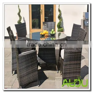 Audu Outdoor Garden Patio Rattan Wicker LA Round 6 Seater Dining Set thumbnail-1