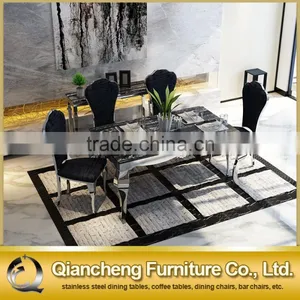 Wholesale Black Marble Dining Table With Mirror Silver Stainless Steel Legs thumbnail-3