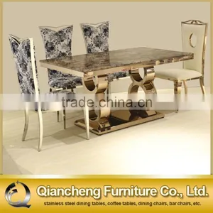Luxury Rose Gold Marble Dining Table Set Restaurant Furniture thumbnail-6