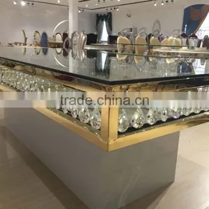 New Design Golden Glass Top Wedding Table With Crystal thumbnail-3