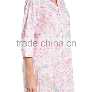 Ladies Sleep Shirt for Women Fashion Satin Cotton Solid Color Sleepwear With Short Sleeve Pajamas thumbnail-3