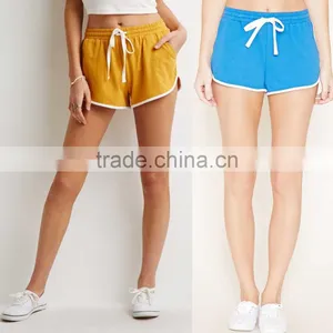High Waist Women Sport Shorts 100% Cotton Striped Elasticized Drawstring Waist Polyester Spandex Shorts thumbnail-1