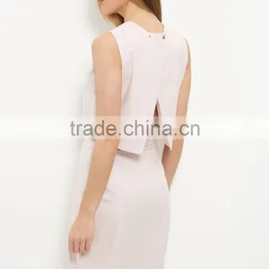 2016 Ladies Sexy Shell Pink Split Back Crop Top HST8039 thumbnail-1