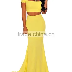 Pictures of Long Skirts and Tops for Women's Two Piece Off Shoulder Crop Top Maxi Mermaid Skirts Dress Set thumbnail-6
