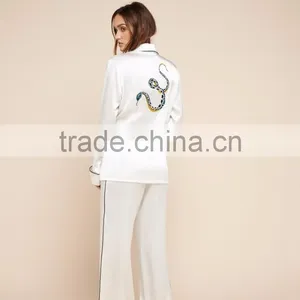 Fashion Suraa Embroidered Pyjama Piping Pocket Long Sleeve Silk Pajamas Set For Women Sleepwear With High Quality thumbnail-2