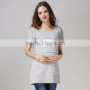 Pregnant Woman Shirts Breastfeeding Tops Wholesale Strips Maternity T-shirts thumbnail-5