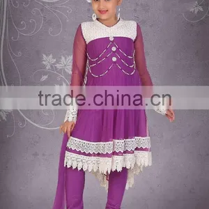 Purple Color Anarkali With White Lace Neck Design and Border Salwar Kameez Sizzling Girls Ready Made thumbnail-1