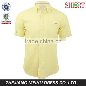 2016 Linen Chambray Mens Button Down Short Sleeve Casual Shirt for Summer thumbnail-3