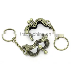Metal Frame Kiss Clasp For Purse Bag Antique Bronze W/Key Rings 4.6x3.9cm(Open:6.8x4.6cm),3pc,Fashion thumbnail-1