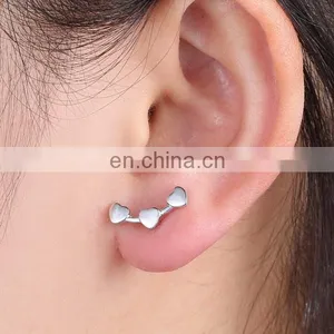 925 Sterling Silver Cartilage Piercing Stud Earrings Three Hearts Earrings thumbnail-1