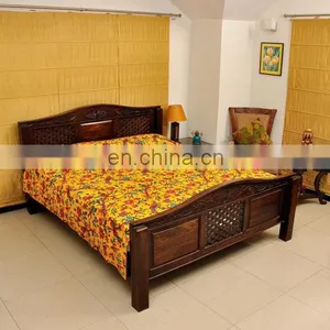 Bird Print Kantha Bedcover Yellow Bird of Paradise Quilt thumbnail-1