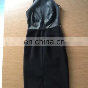 Ladies Sexy Sheep Leather and Knitted Fabric Skirt With Gold Zipper in Side and Back thumbnail-1