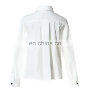 Wholesale Custom White Plain Ladies Office Shirt With 100% Cotton thumbnail-3