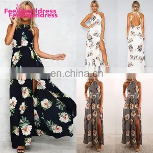 Stylish Hanging Neck Design Sexy Bandage Dress Floral Maxi Women Summer Dress For Sleeveless thumbnail-1