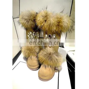 Aidocrystal Warm Ladies Suede Boots Fashion Rhinestone Shoes 2016 Winter Woman Fur Boots thumbnail-1